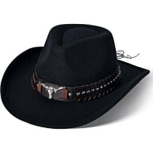 Unisex Black Western With Bull Skull Buckle Band Classic Fedora Felt Cowboy Hat